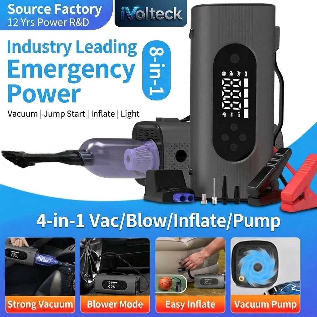 Multi-Function Car Jump Starter Booster with Built-in Tire Inflator & Deflator Air Pump for Road Trip